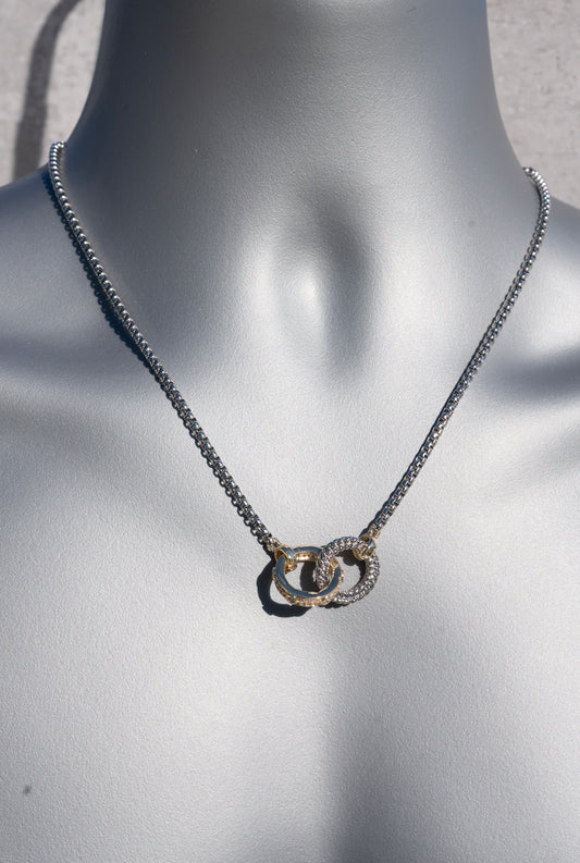 Interlocking Circle Necklace | Two Circle Necklace | Double Circle Necklace | Gold | Silver | Linked Circle Necklace