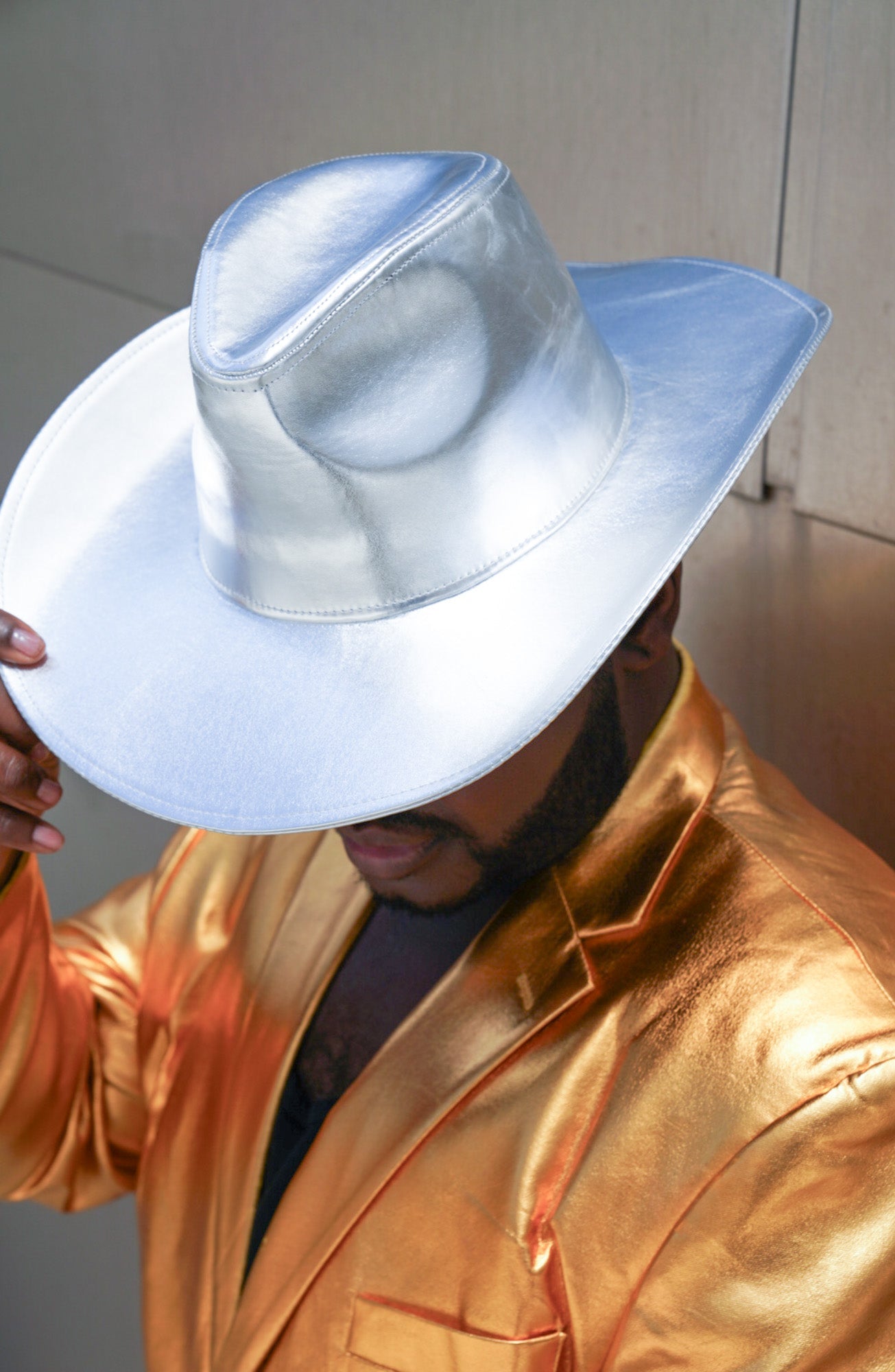 Metallic Silver Wide brim Cowboy Hat - TB-BondMenCowboy Hat