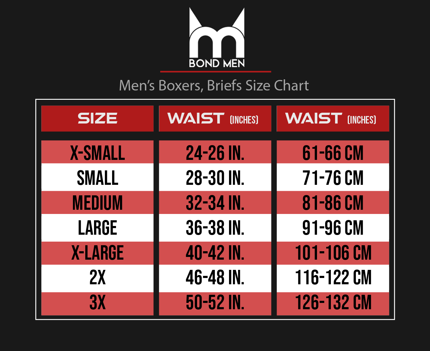 Men’s sizing chart